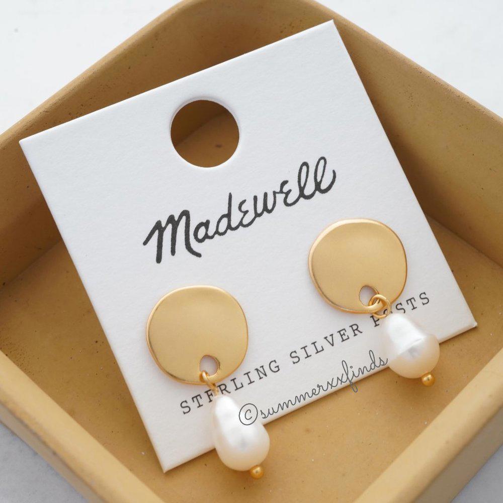 Madewell Gold Disc Drop Earrings with Pearl Dangles